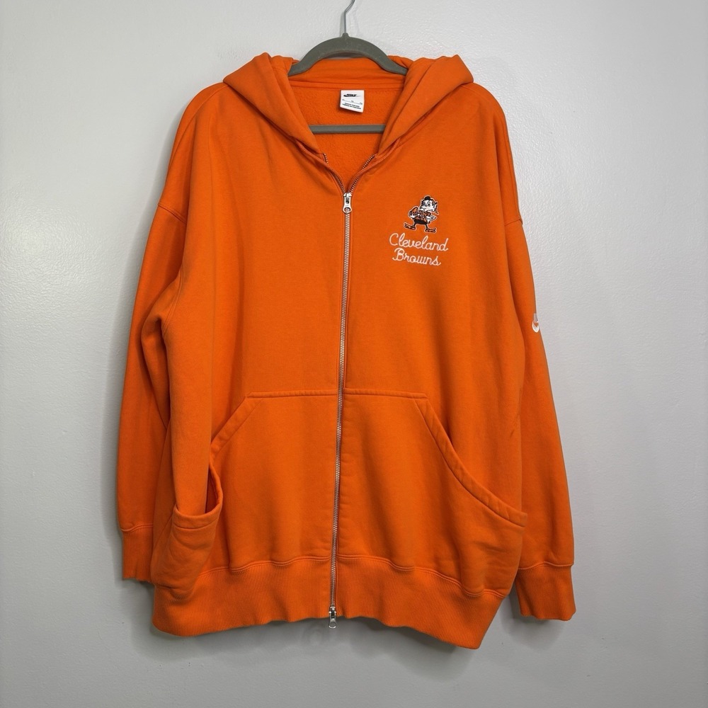 Nike Cleveland Browns Orange Hoodie Men's Size XL Full Zip Embroidered Read
